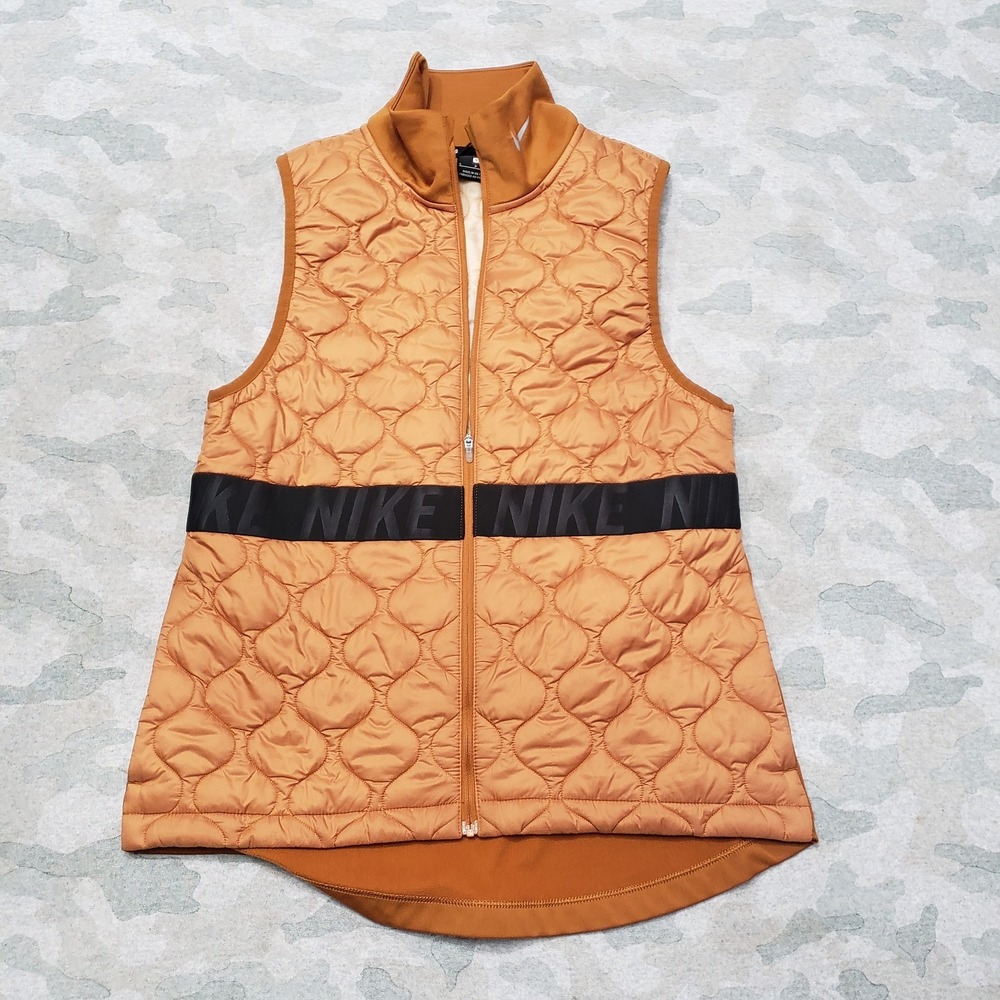 Nike Running‎ Vest Womens Small Gold Full Zip Aerolayer Sleeveless